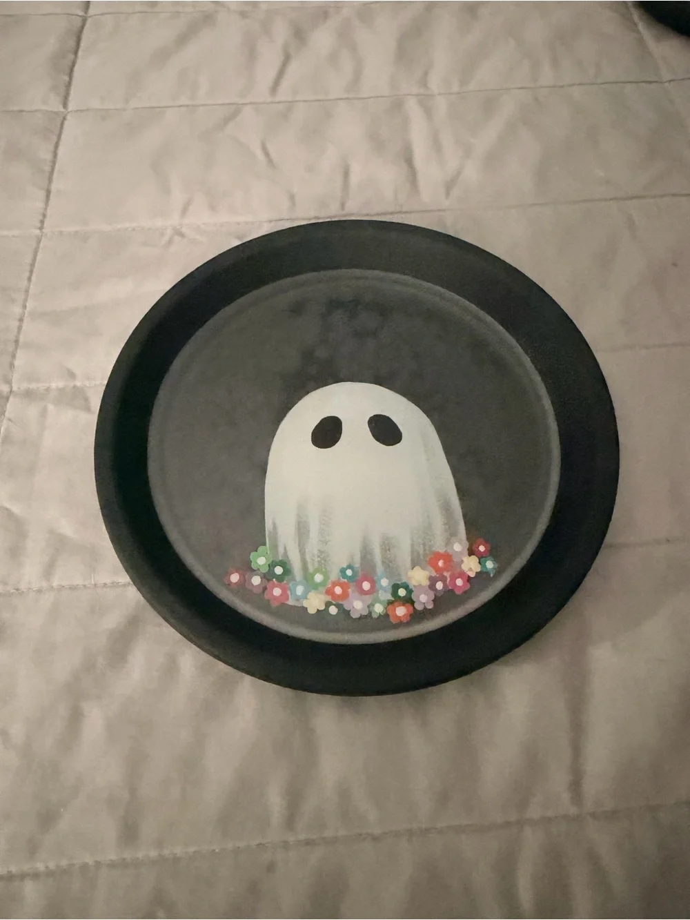 Hand-Painted Ghost Plate with Floral Trim